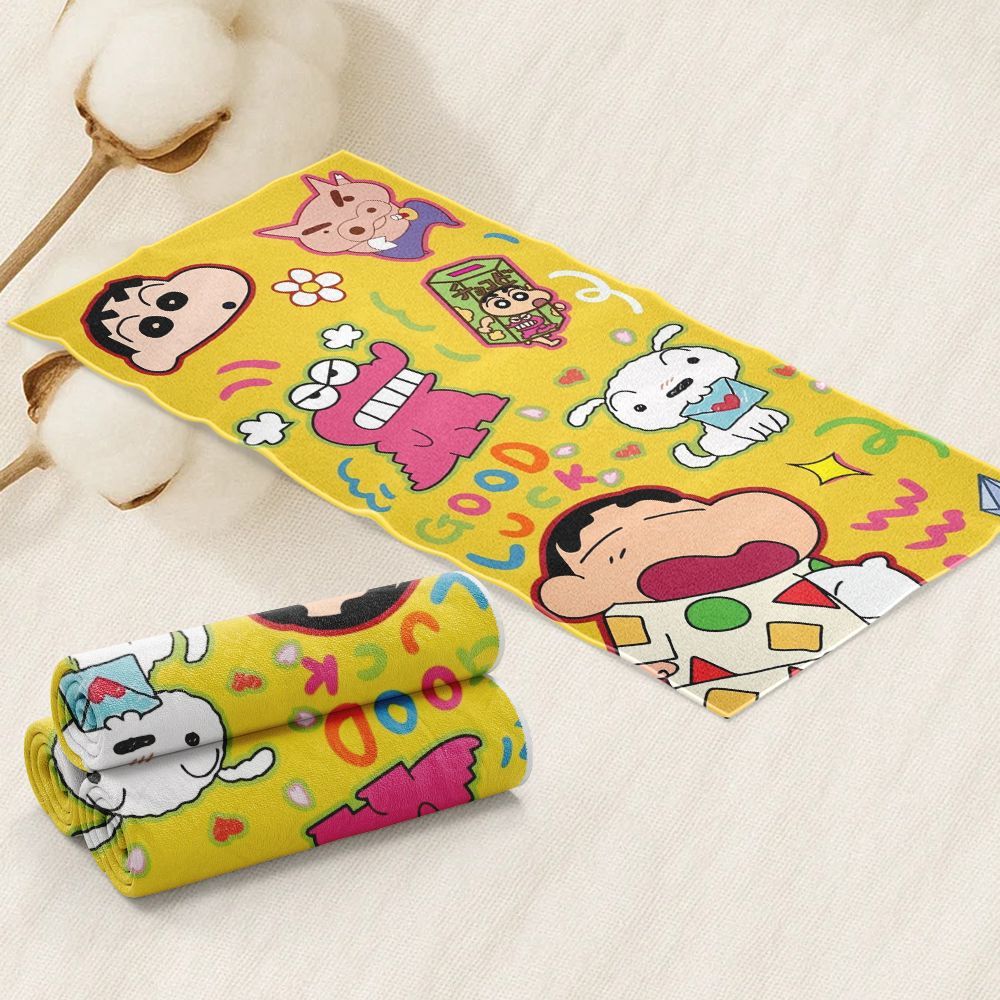 Home Textiles Face Towel - ผ้าเช็ดตัวลายการ์ตูนชินจังน่ารัก ผ้าขนหนูเนื้อนุ่มดูดซับเหงื่อ สำหรับเล่นกีฬา ว่ายน้ำ และใช้ที่ชายหาด