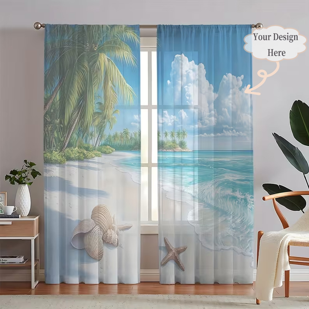 Home Textiles & Decorations - ผ้าม่านโปร่งแสงแบบแบน 2 มิติ 2 ชิ้น แบบกำหนดเองได้
