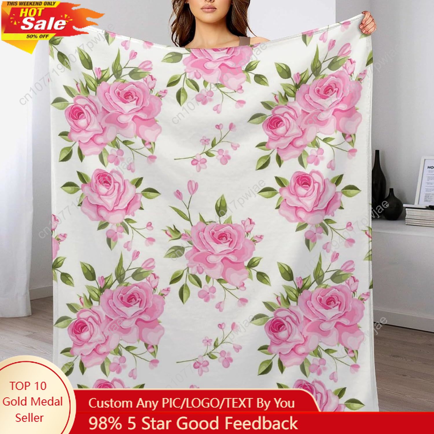 ผ้าห่มลายดอกไม้สีชมพู ของขวัญต - Home Textiles & Decorations บทวิจารณ์และราคา