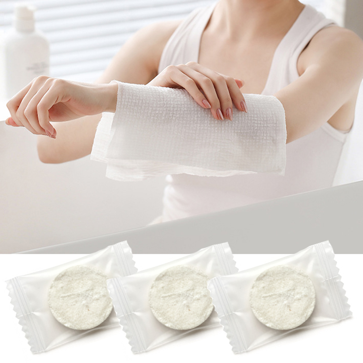ผ้าเช็ดหน้าแบบอัดเม็ดพกพา 100  - Home Textiles Face Towel บทวิจารณ์และราคา